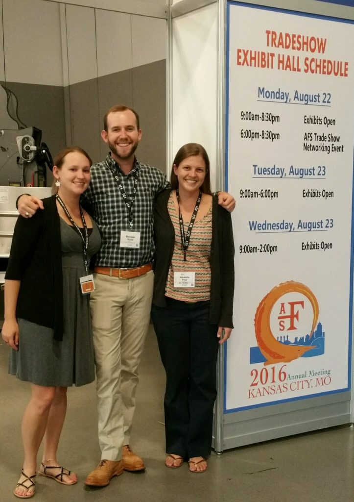 The 2016 NCAFS Student Travel Award winners (left to right), Tiffany Penland, Brendan Runde, and Anakela Popp, pictured at the AFS meeting in Kansas City. Photo: Tom Kwak.